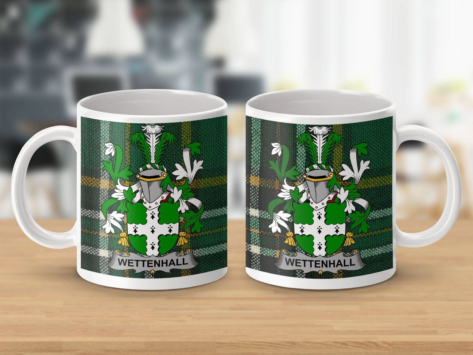 Wettenhall Surname Family Crest Irish Tartan Mug - Celtic Ancestry Gifts