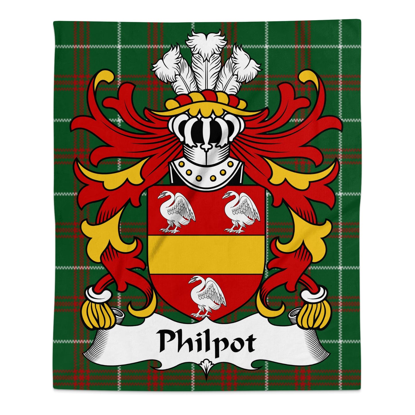 Philpot Surname Coat of Arms Welsh National Tartan Blanket - Living Stone Gifts