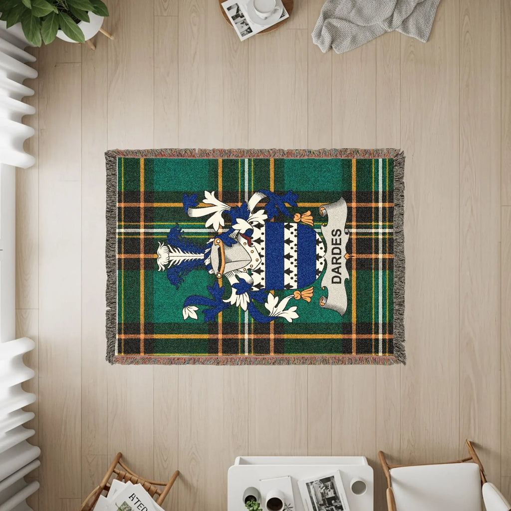 Dardes Family Crest Plaid Green Throw Blanket