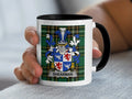 Shearman Irish family crest black accent mug with Irish National Tartan