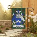 Roberts family crest on a tartan plaid garden flag.