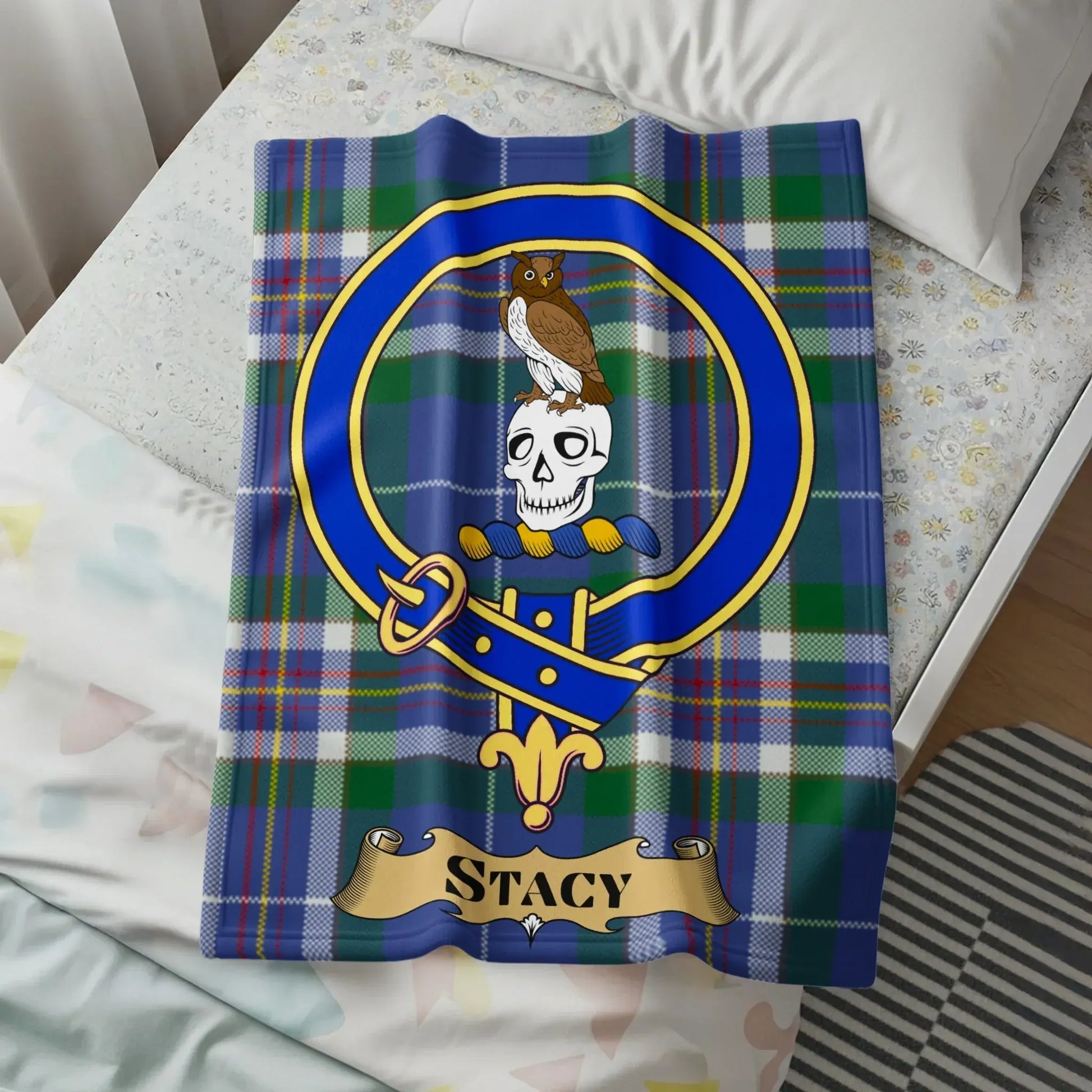 Personalized Plaid Blanket with Skull and Owl product type