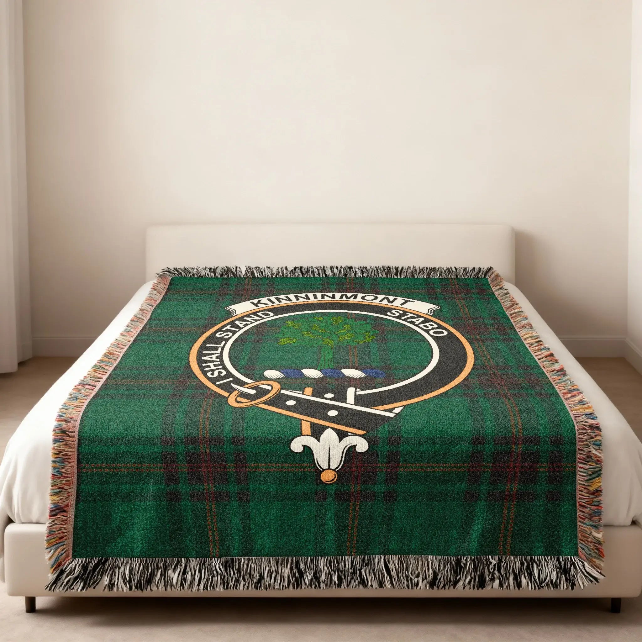 Kinninmont Tartan Throw Blanket Scottish Clan Crest Design