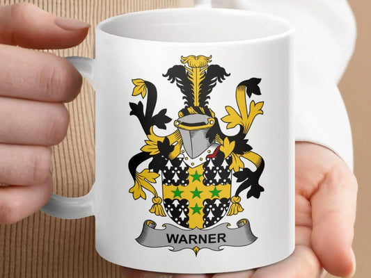 Warner Family Crest Coat of Arms Mug - Celtic Ancestry Gifts