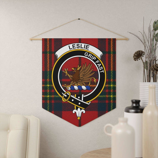 Leslie Clan Crest and Motto Scottish Tartan Wall Pennant - Celtic Ancestry Gifts