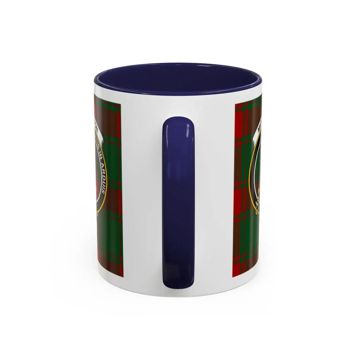 Plaid Design Mug with Blue Handle and Interior