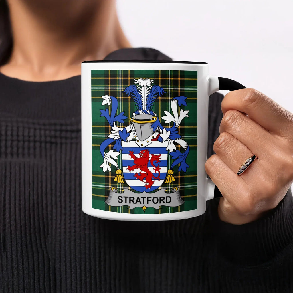 Stratford black accent mug with Irish National Tartan crest design