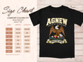 Comfort Colors 1717 size chart in inches with a black Agnew clan crest T-shirt preview