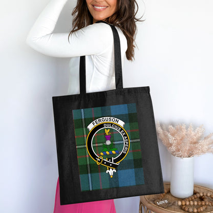 Ferguson Clan Scottish Tartan Crest Design Tote Bag - Living Stone Gifts