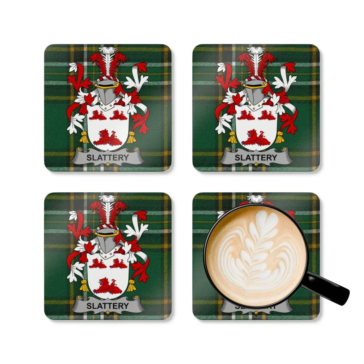 Personalized Coat of Arms Plaid Coaster Set product type