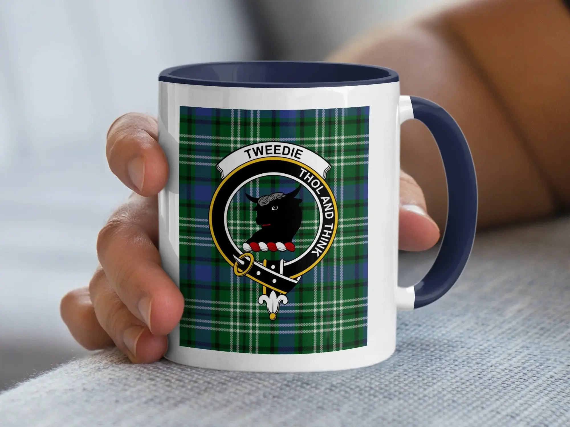 Scottish Tweedie Clan Crest Thol and Think Mug