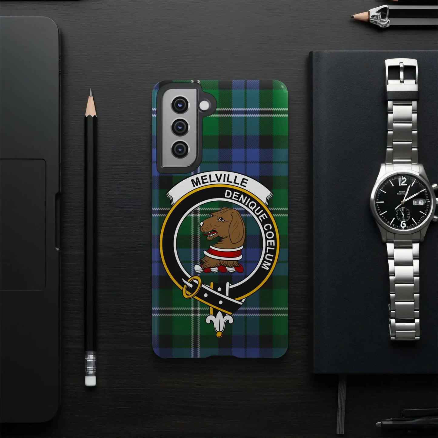 Melville Clan Crest Phone Case With Tartan Design