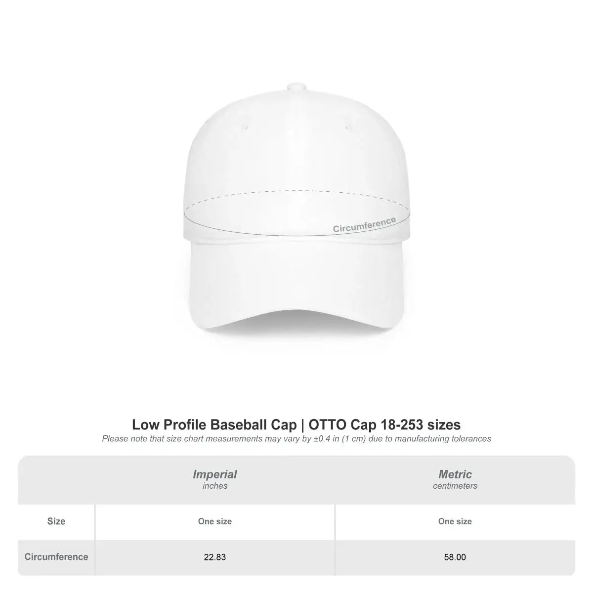 Low Profile White Baseball Cap OTTO Cap 18-253 sizes