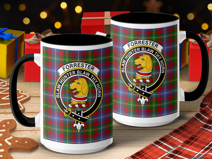 Clan Forrester Crest With Scottish Tartan Design Mug - Living Stone Gifts