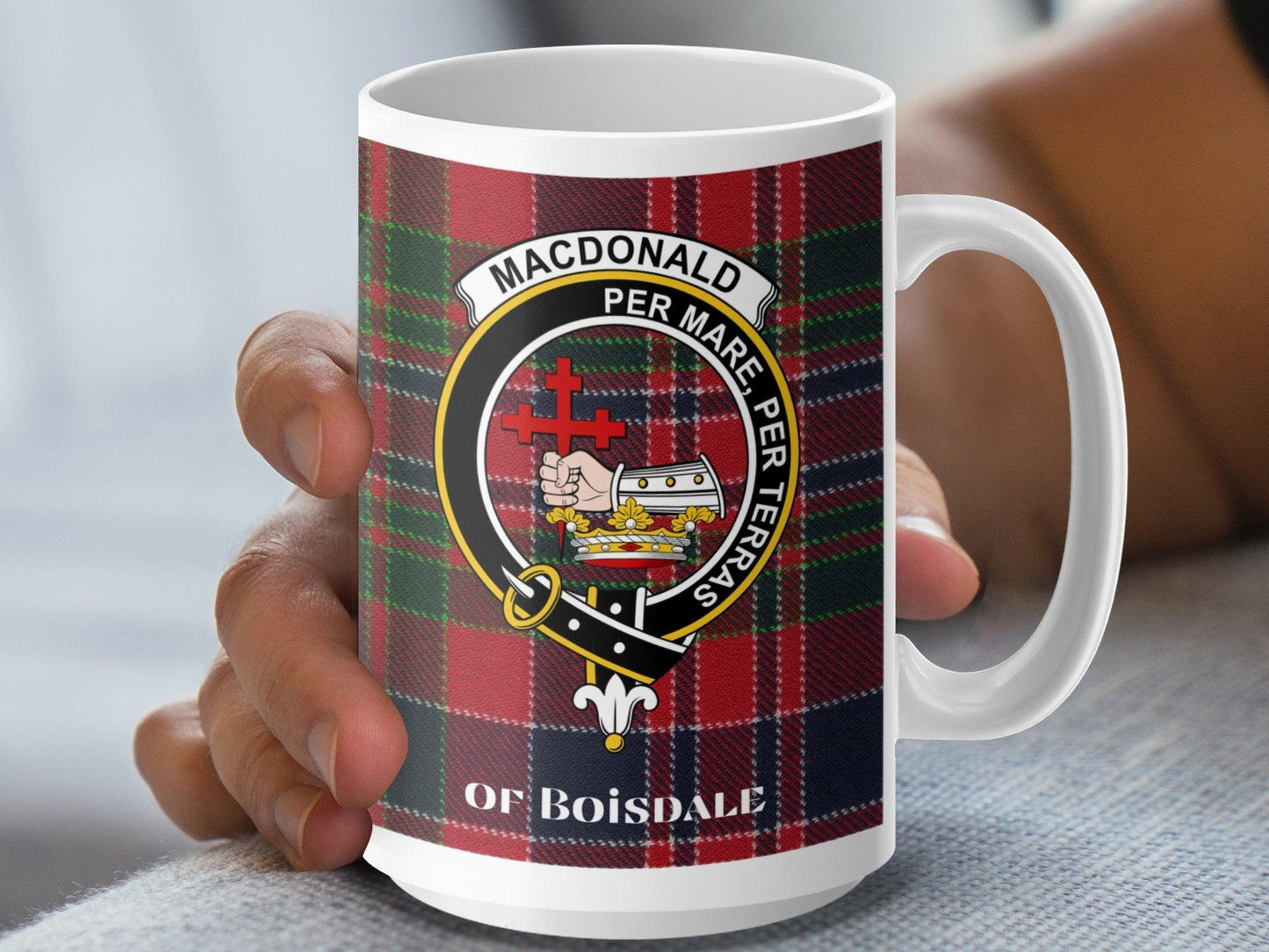 MacDonald Of Boisdale Clan Crest Tartan Plaid Mug - Living Stone Gifts