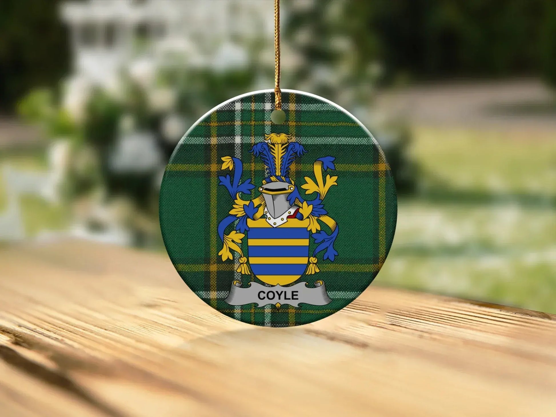 Coyle Family Crest Plaid Round Ornament product type