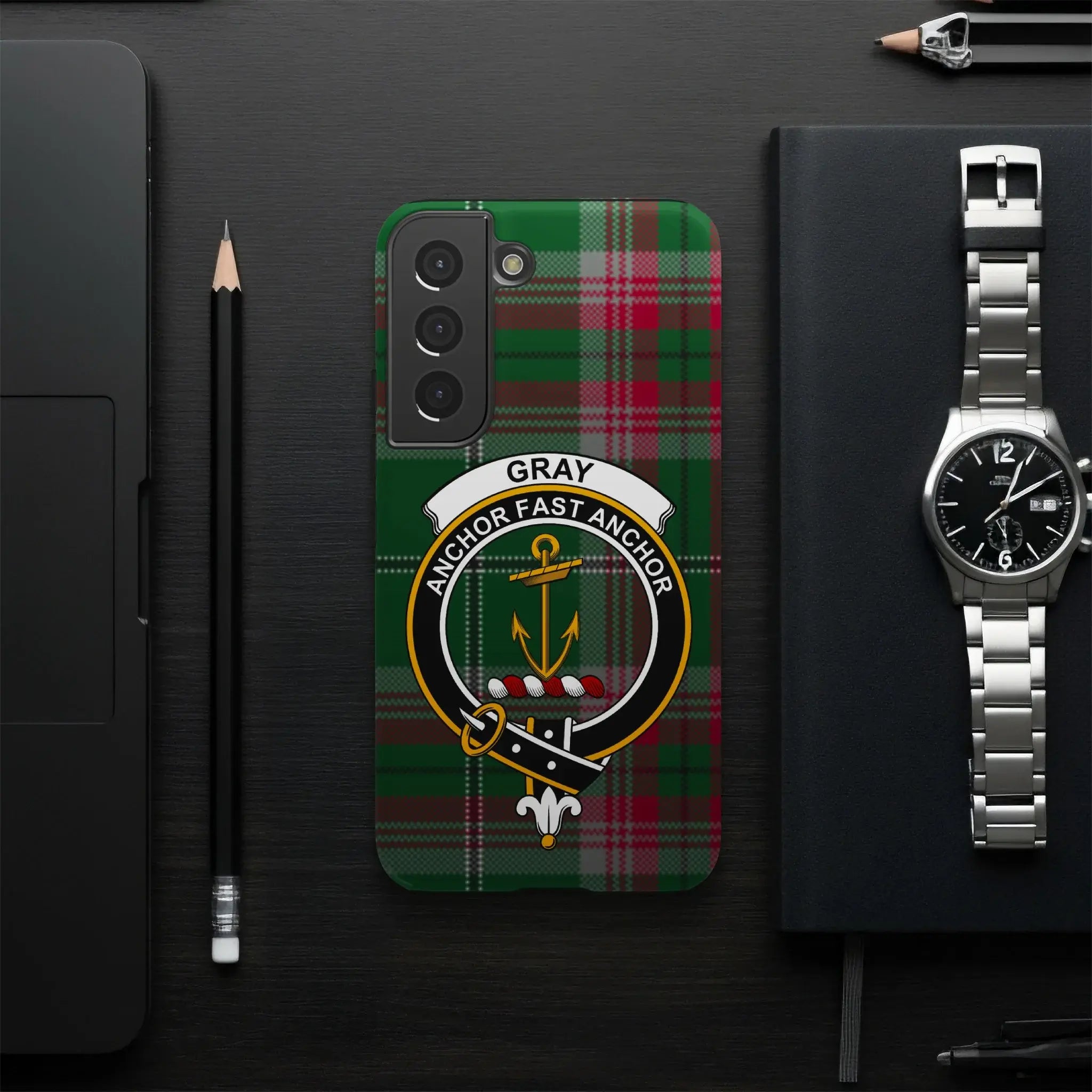 Gray clan Anchor Fast Anchor phone case — full heraldic wrap on glossy impact-resistant shell
