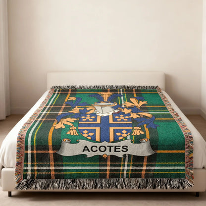 ACOTES Family Crest Green Plaid Fringed Blanket product type