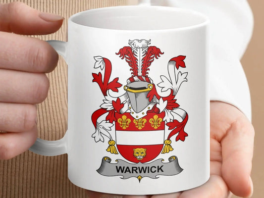 Warwick Family Crest Coat of Arms Shield Mug - Celtic Ancestry Gifts