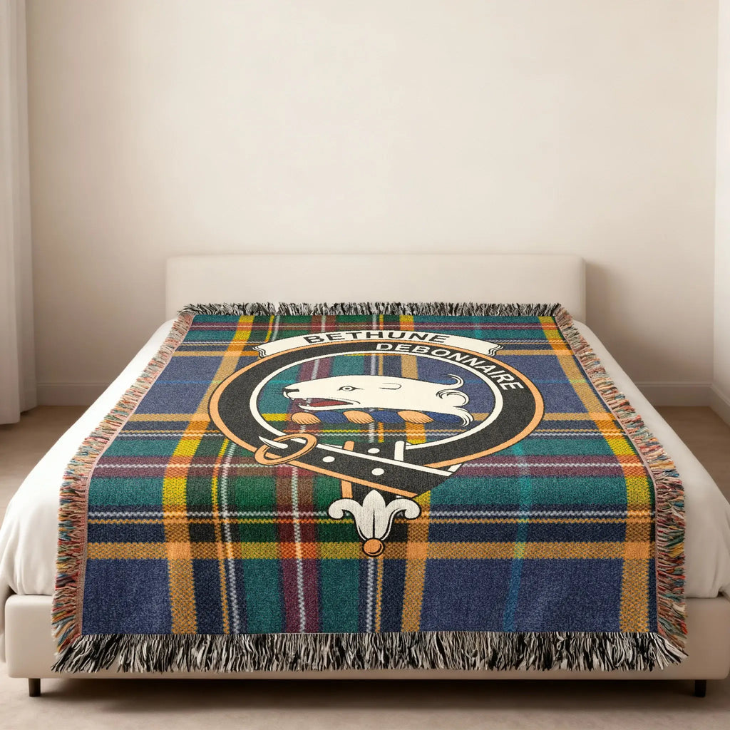 Bethune debonnaire coat of arms plaid woven throw blanket — crest design