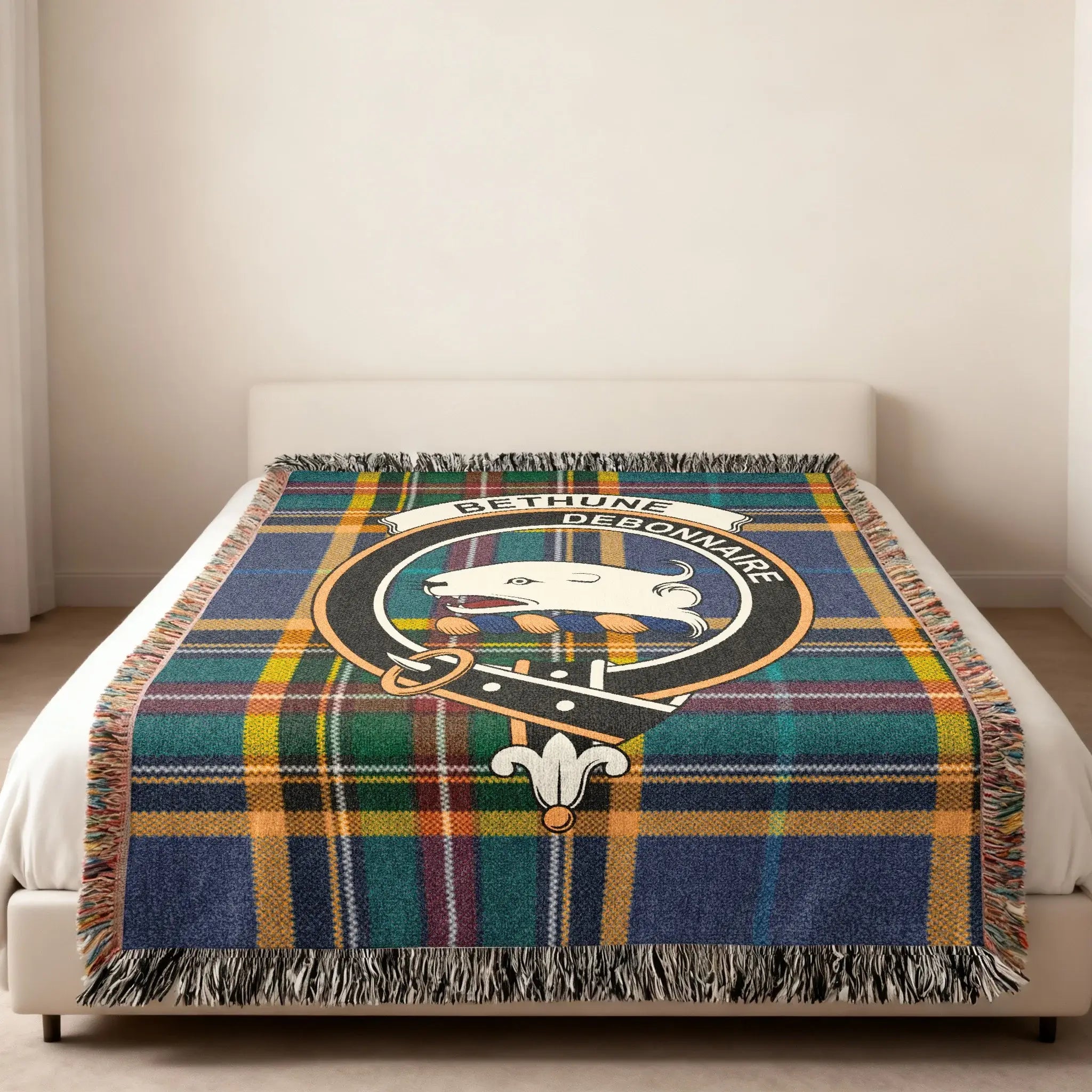 Bethune debonnaire coat of arms plaid woven throw blanket — crest design