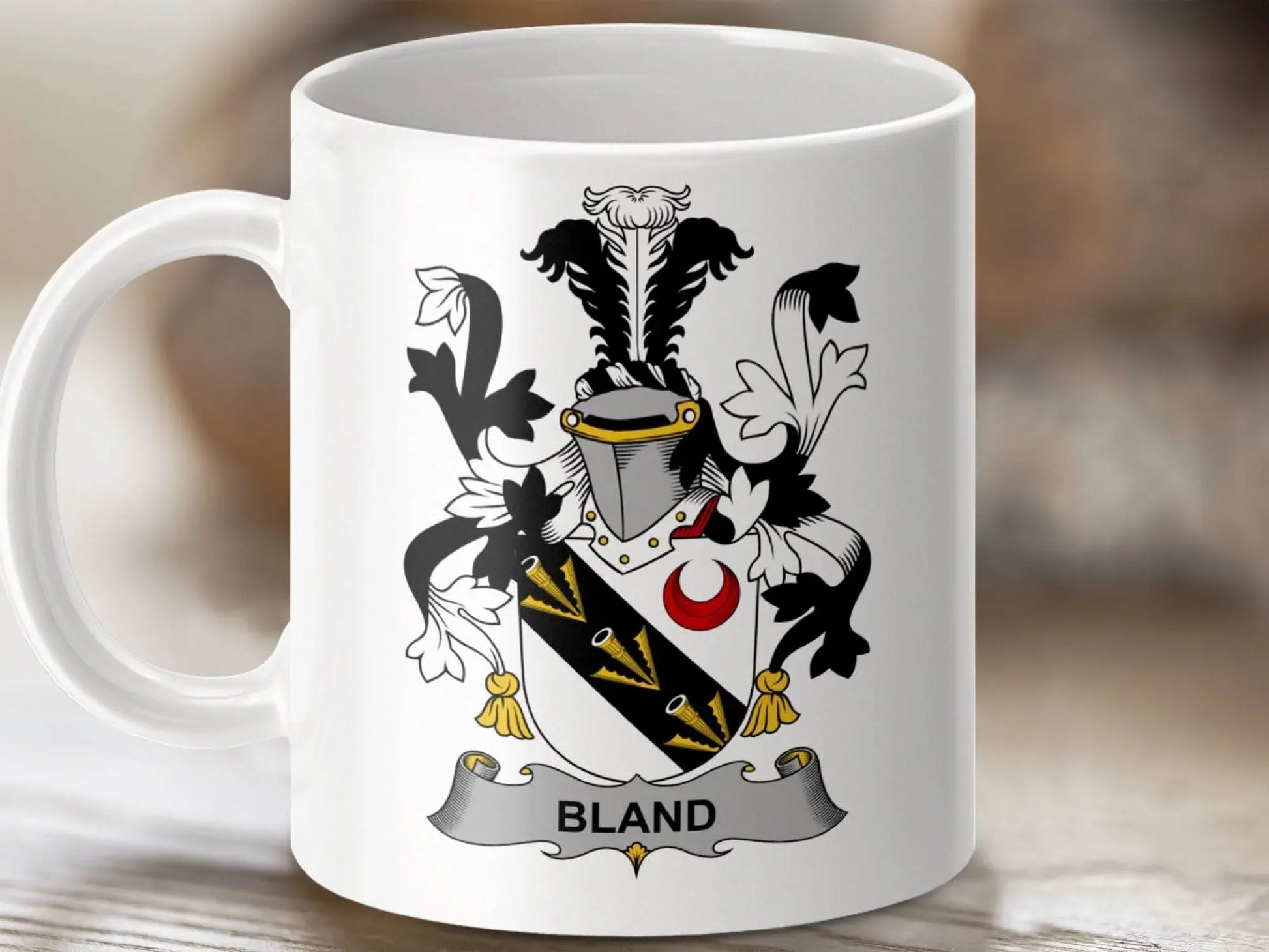 Bland Family Coat of Arms Crest Design Mug - Celtic Ancestry Gifts