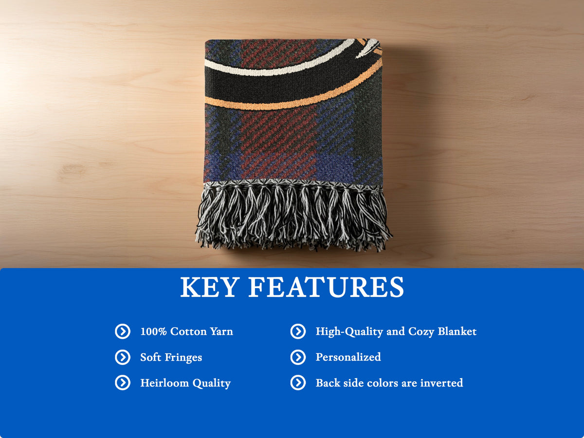 MacNaughten blanket features: 100% cotton yarn, soft fringes, heirloom quality and inverted reverse colours