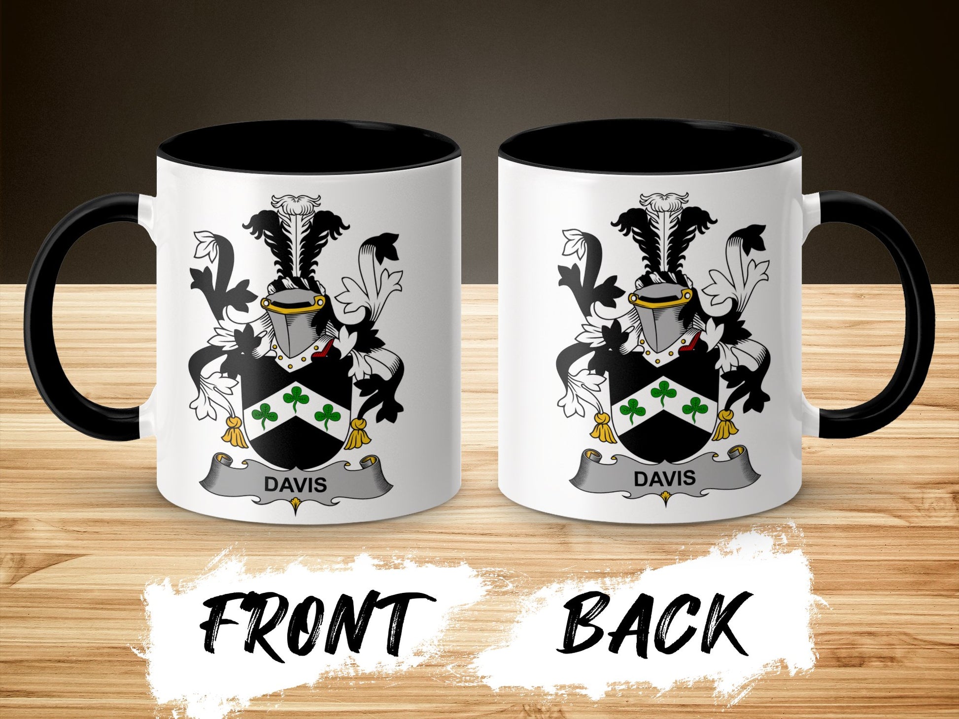 Davis Surname Irish Heraldic Coat of Arms Mug - Living Stone Gifts