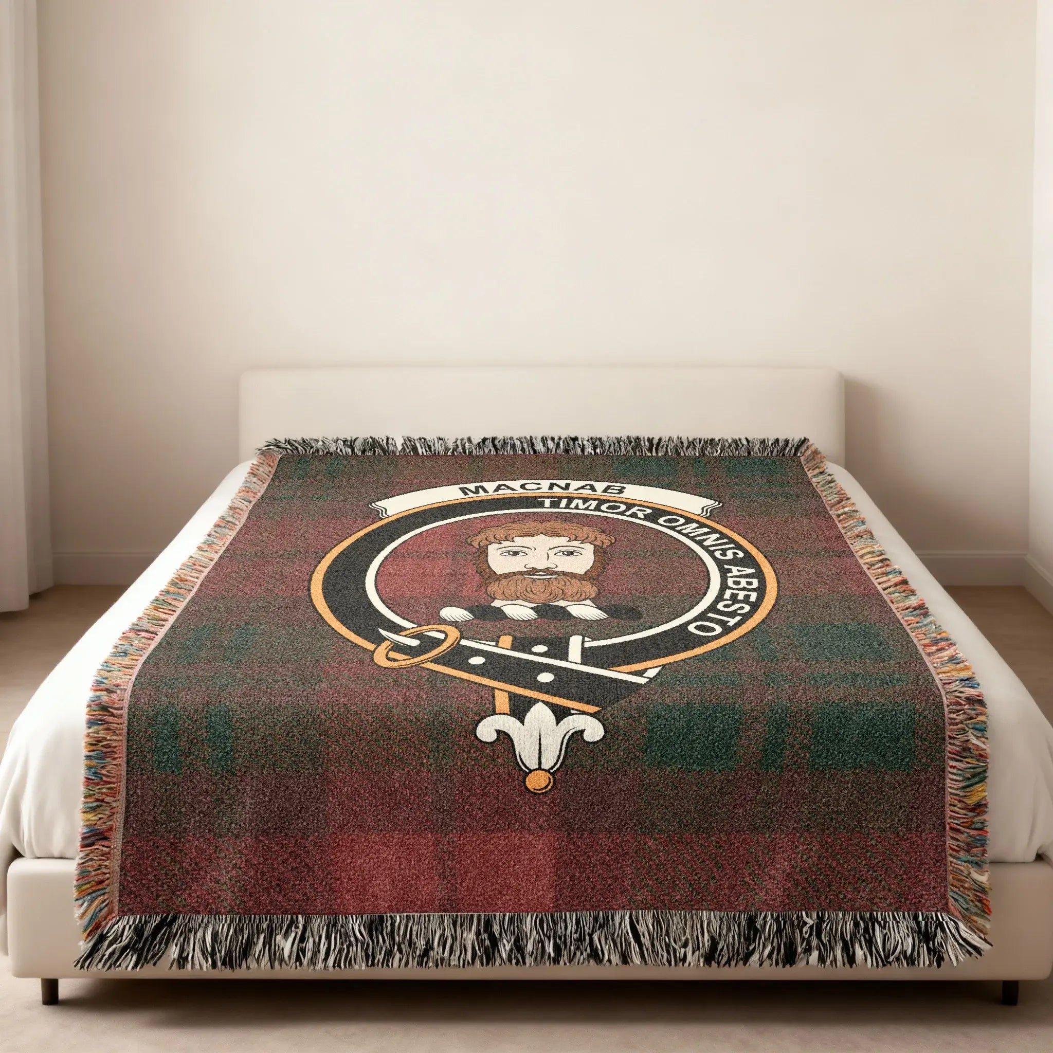 MacNab Timor Omnis Abesto plaid woven blanket decorative — clan crest woven tartan 80x60 display
