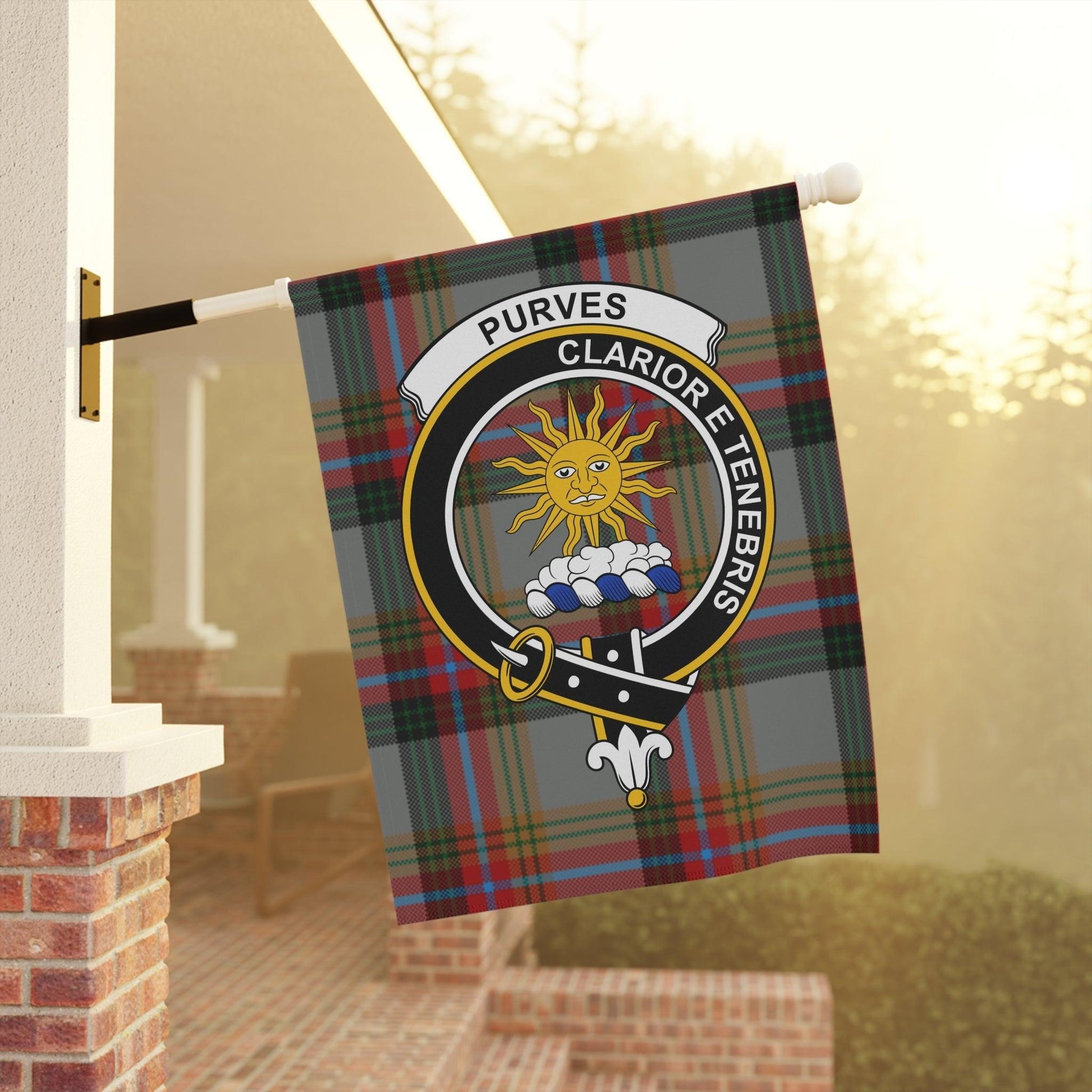 Purves Clan Scottish Tartan Crest Garden Flag - Celtic Ancestry Gifts