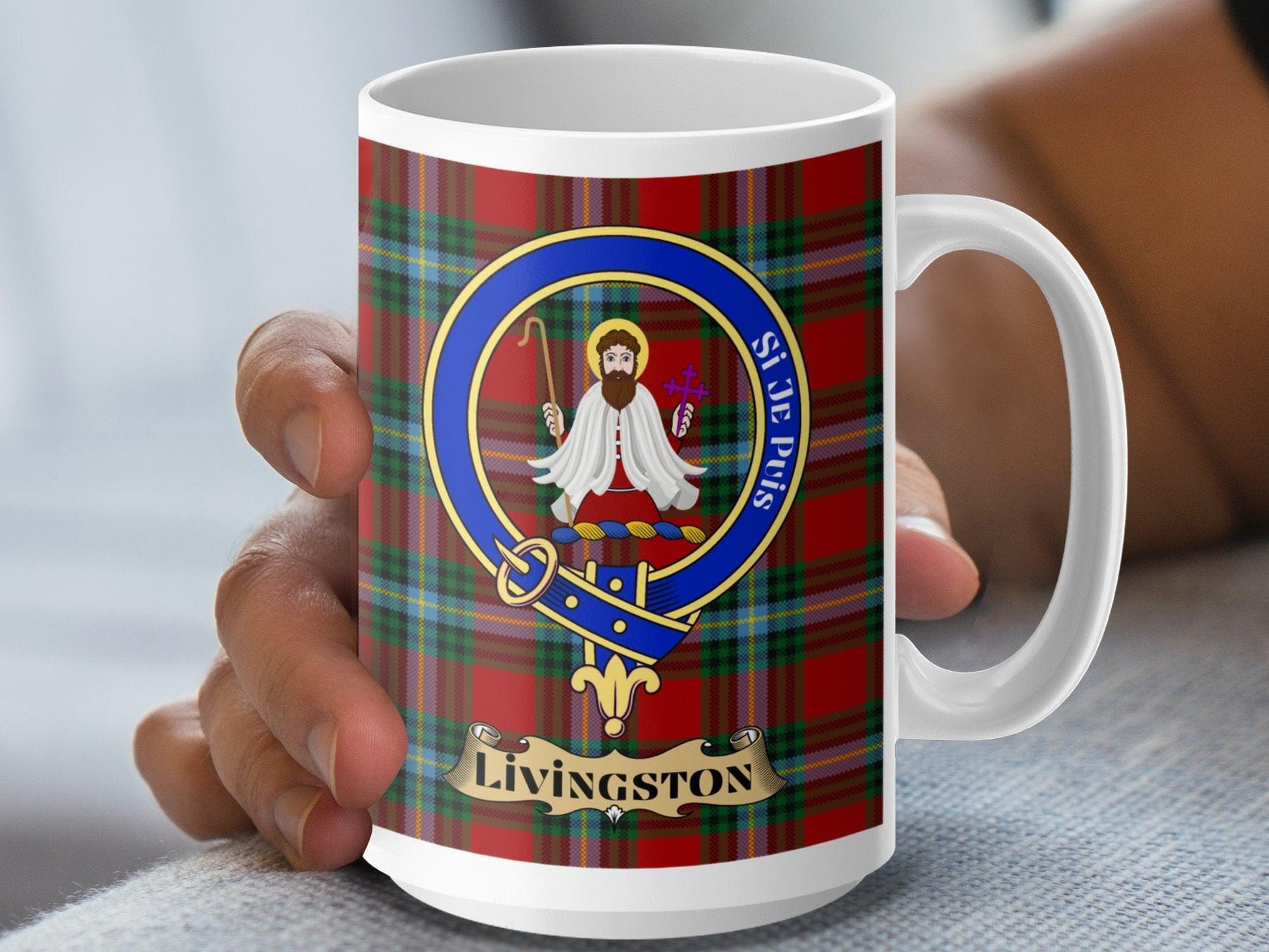 Livingston Scottish Clan Crest Plaid Tartan Design Mug - Living Stone Gifts