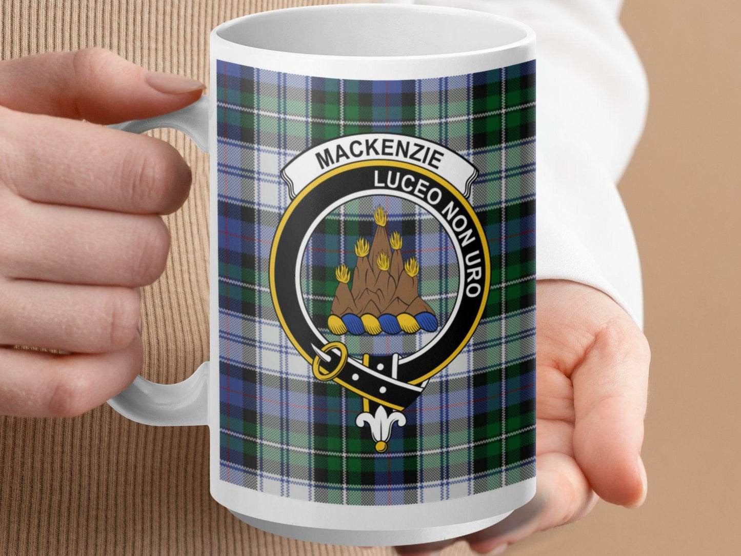 Elegant Mackenzie Crest Clan Tartan Plaid Design Mug - Living Stone Gifts