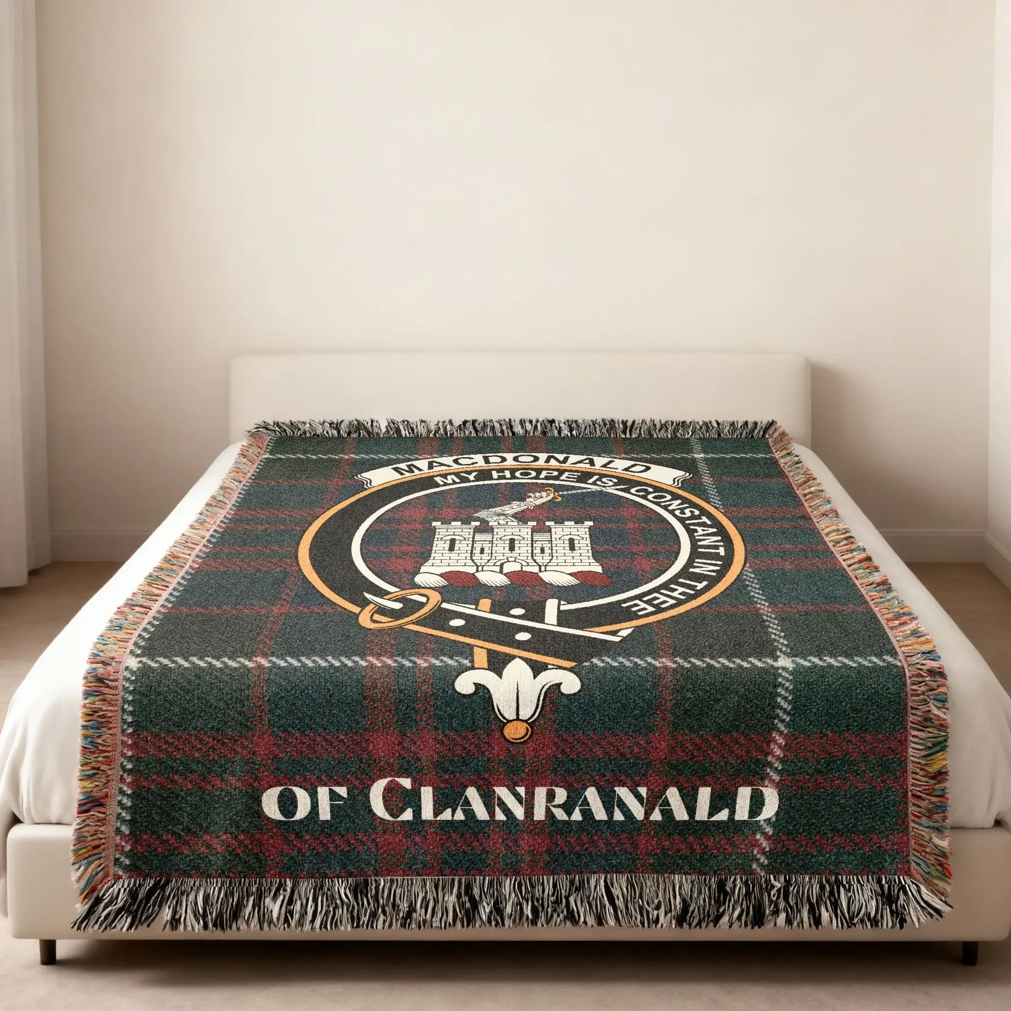 MacDonald of Clanranald My Hope Is Constant In Thee woven blanket — fringe edge visible