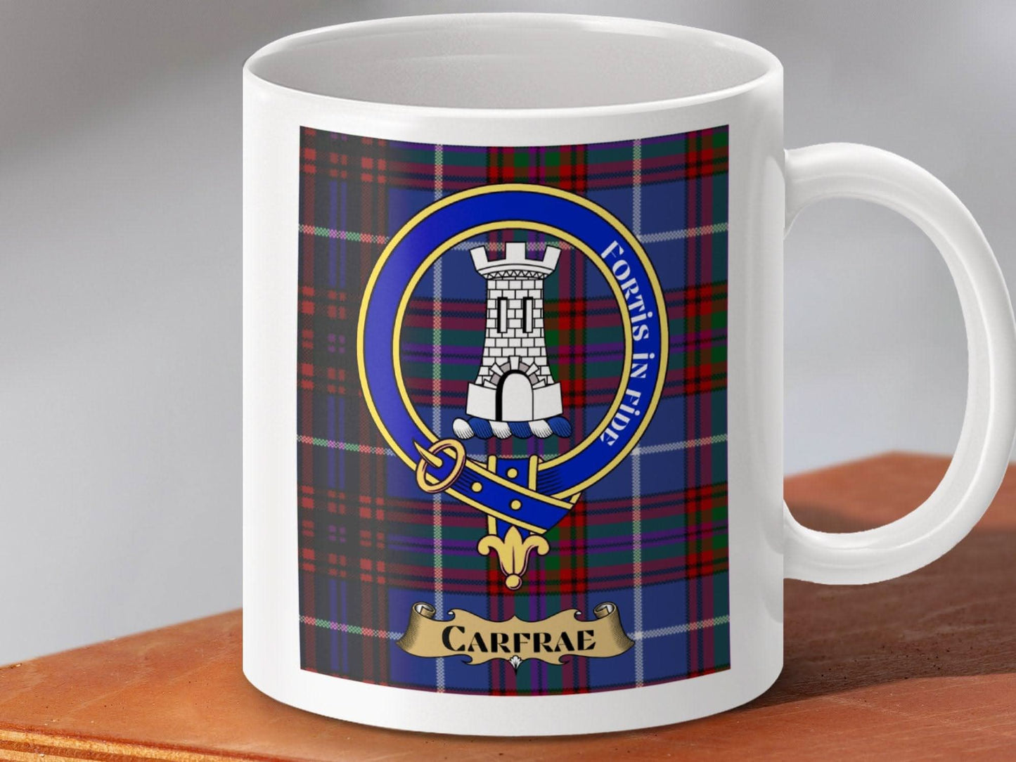 Carfrae Family Crest Scottish Clan Tartan Mug product type