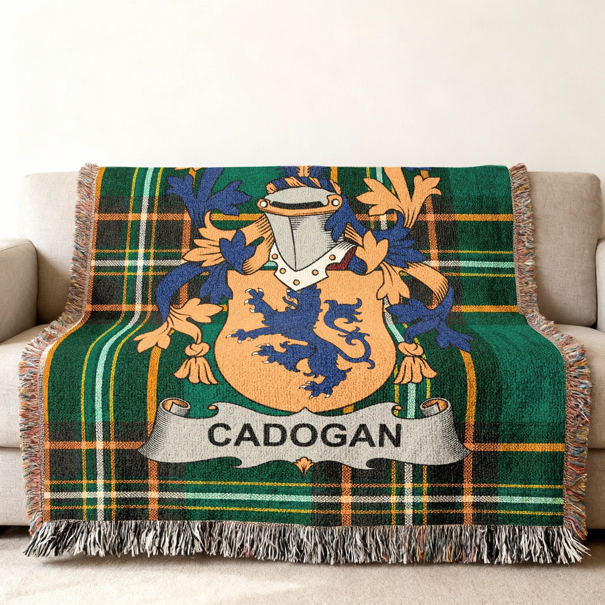 CADOGAN Family Crest Green Plaid Tartan Blanket product type