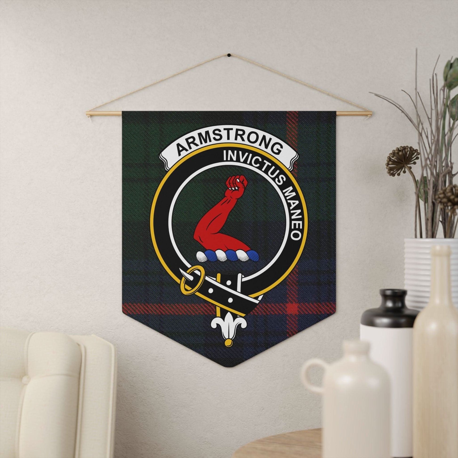 Armstrong Clan Crest and Motto Scottish Wall Pennant - Celtic Ancestry Gifts