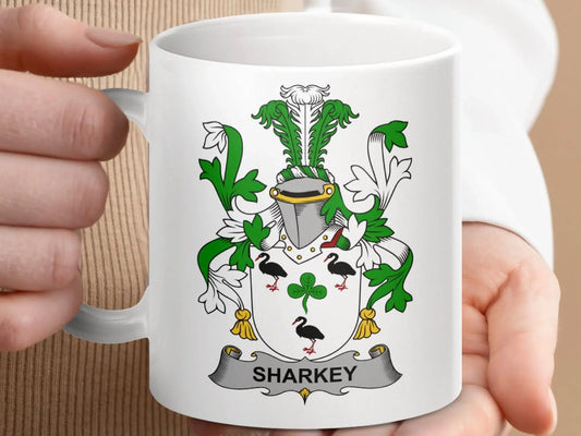 Sharkey Irish Family Crest Coat of Arms Mug - Celtic Ancestry Gifts