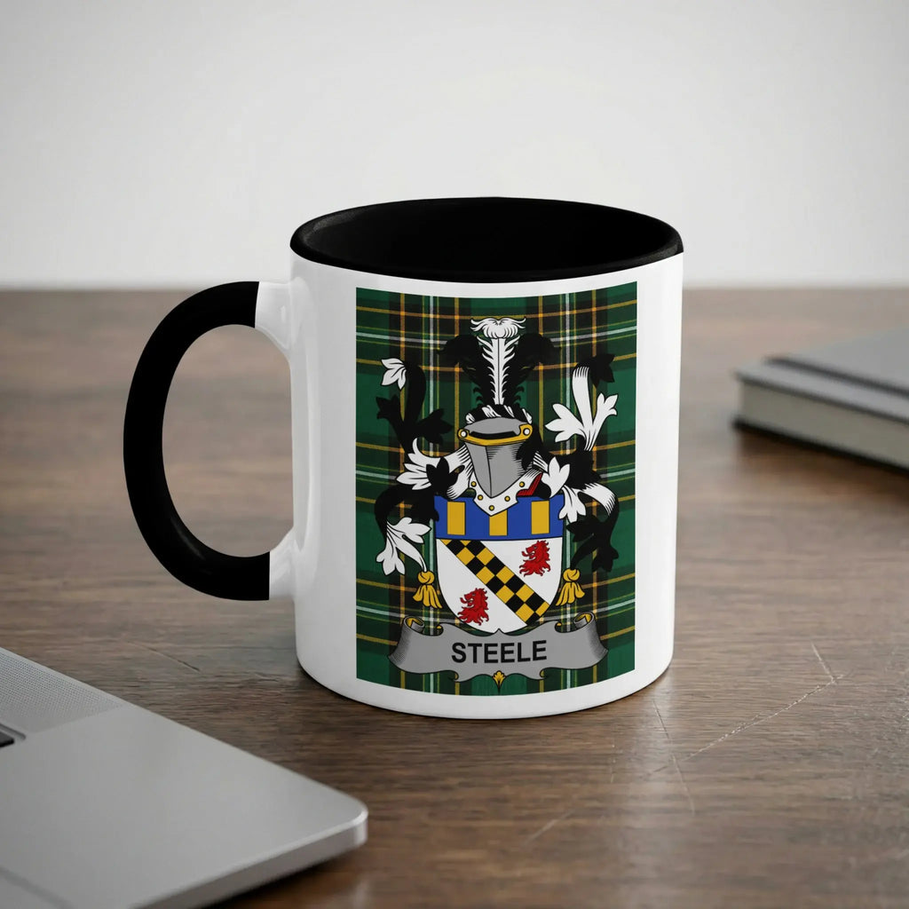Steele Irish heritage mug with black interior and surname crest