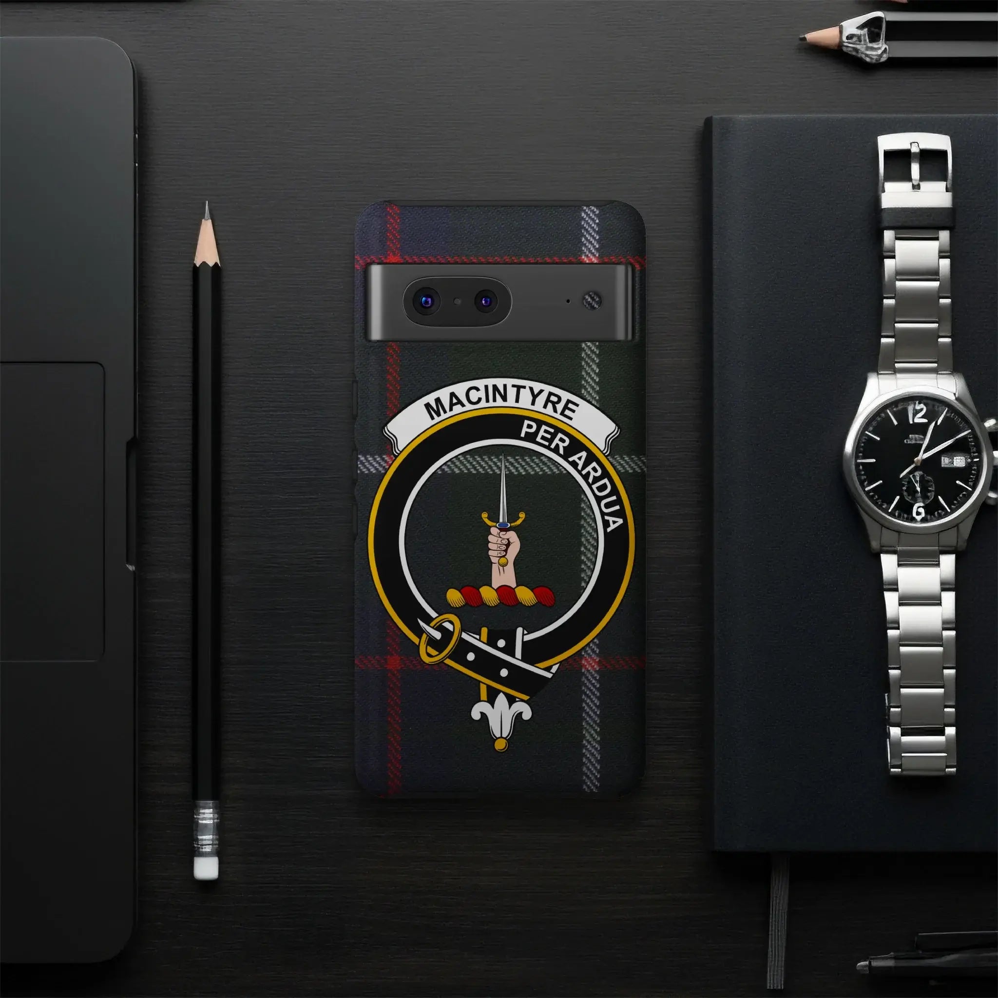 MacIntyre Per Ardua phone case unique clan crest design — slim profile, precise port cutouts