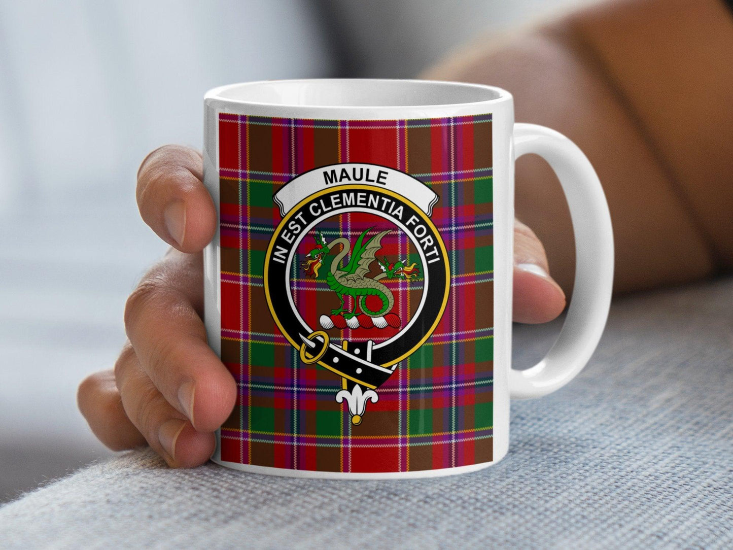 Scottish Clan Maule Crest Tartan Design Ceramic Mug - Living Stone Gifts