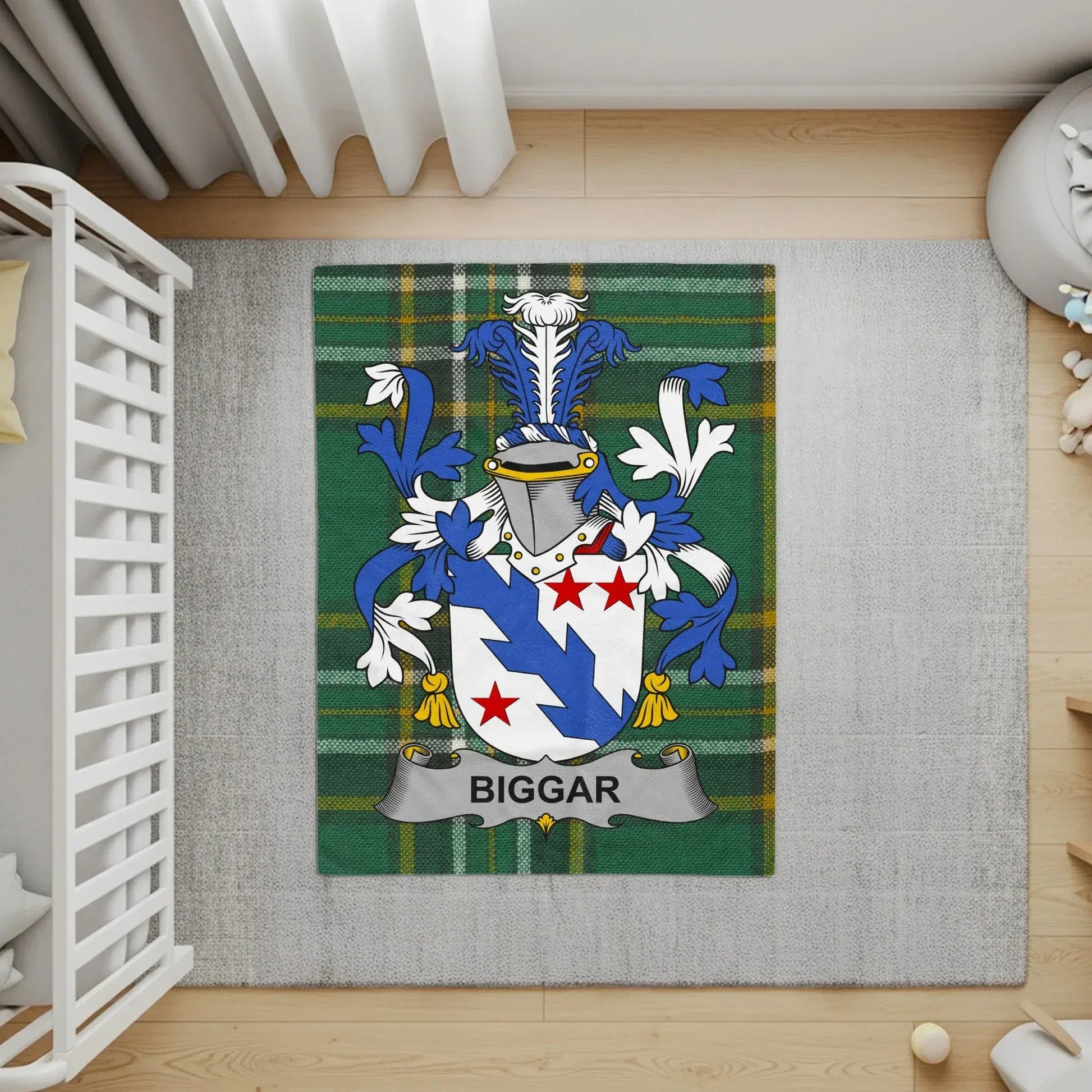Biggar Family Crest Green Plaid Rug Home Decor product type