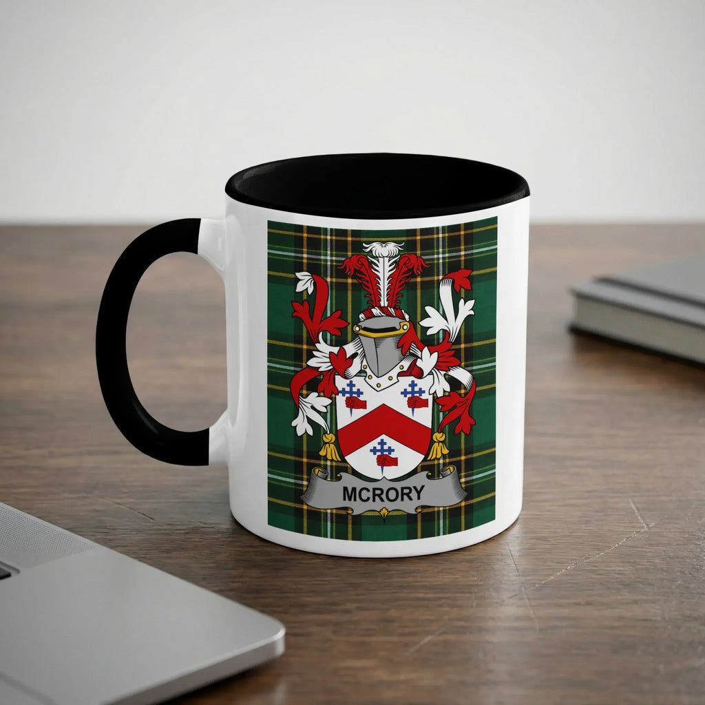 McRory Irish heritage mug with black handle and family crest