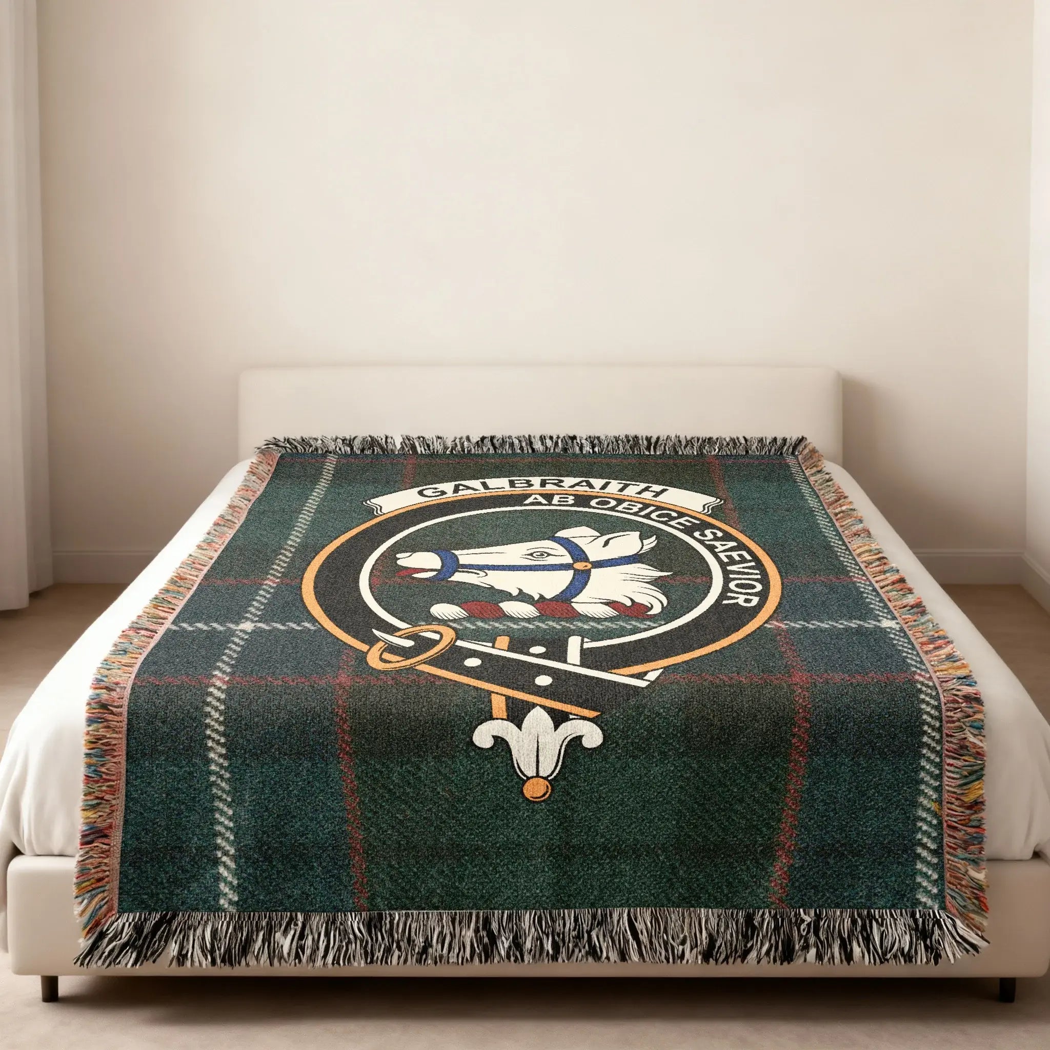 Galbraith tartan woven blanket — fringe edge detail on 100% cotton woven throw