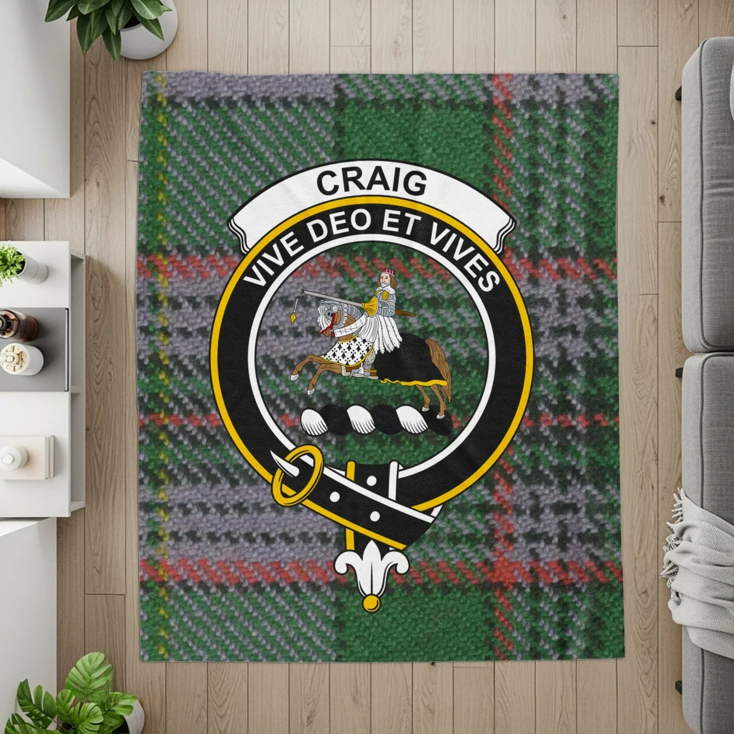 Craig Vive Deo Et Vives Clan Crest Tartan Design Rug Product