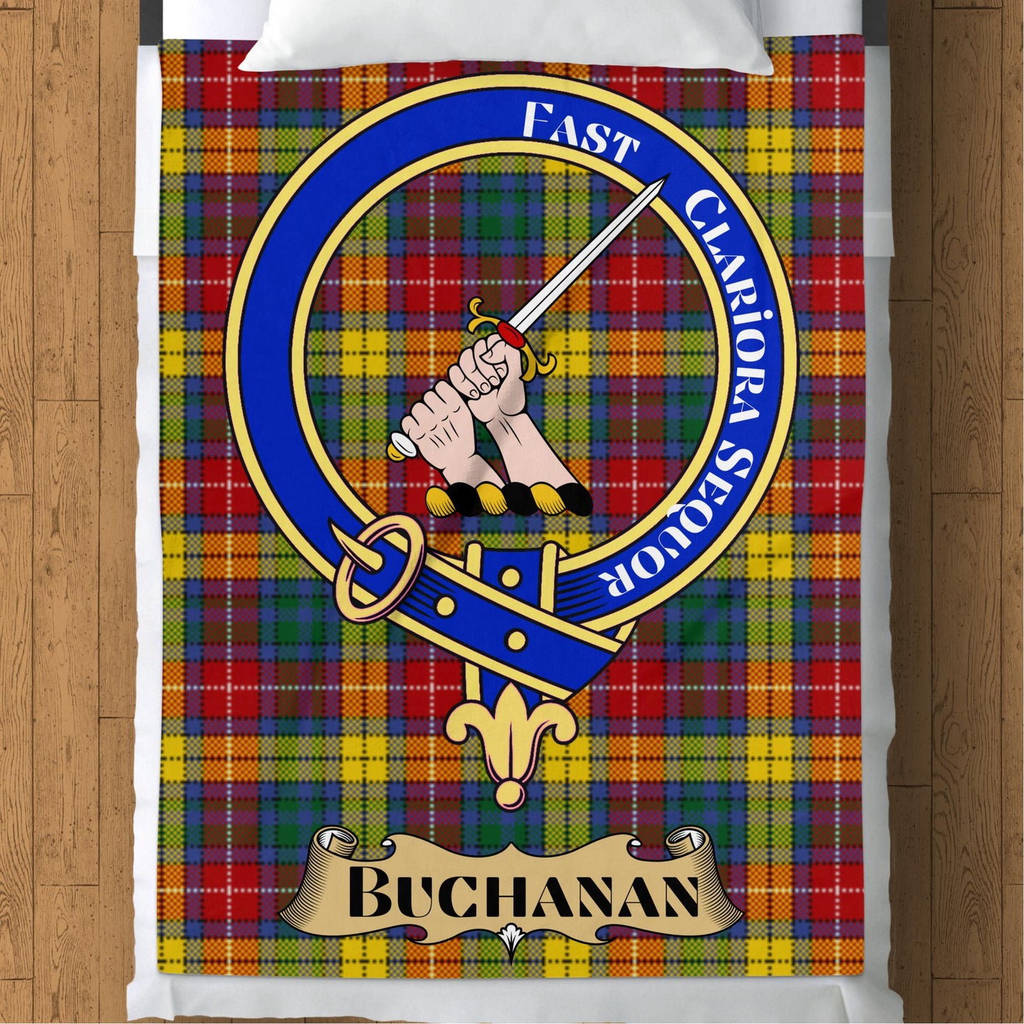 Scottish Clan Buchanan Crest Tartan Throw Blanket - Living Stone Gifts