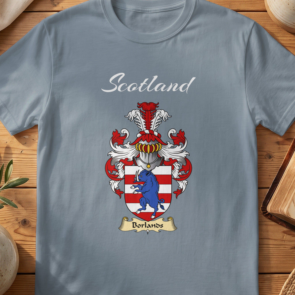 Borlands Scottish family shield T-shirt in Stone Blue