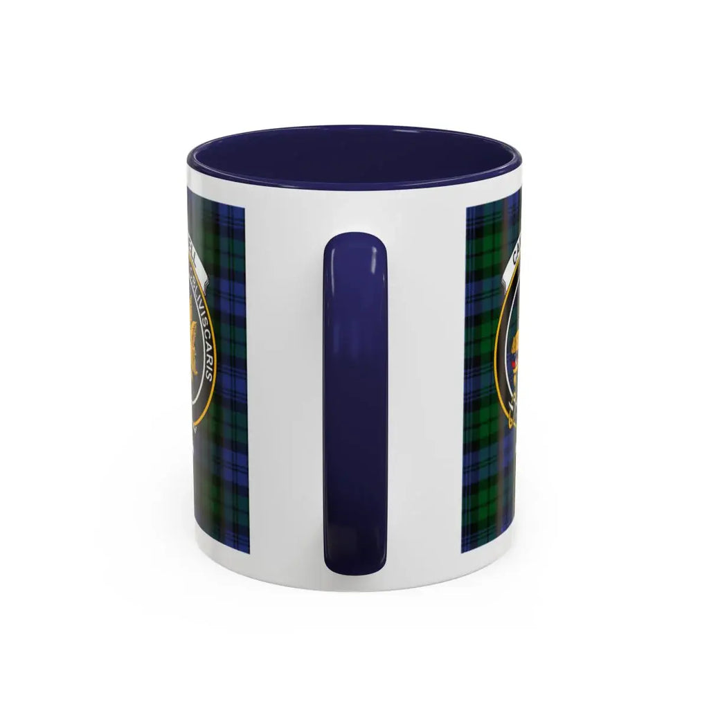 Campbell tartan accent mug in dark green and black — full crest view, 15oz ceramic