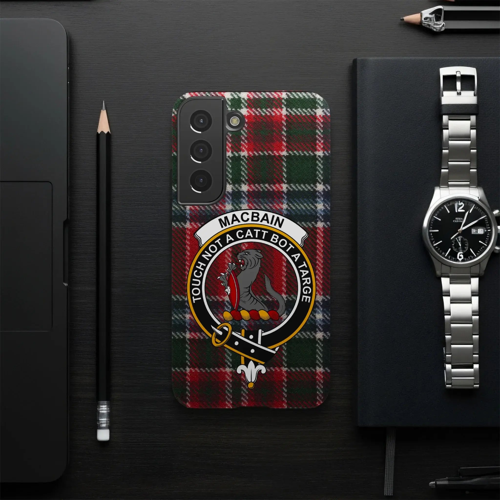 Clan MacBain tartan phone case — Samsung Galaxy fit, slim glossy impact-resistant case