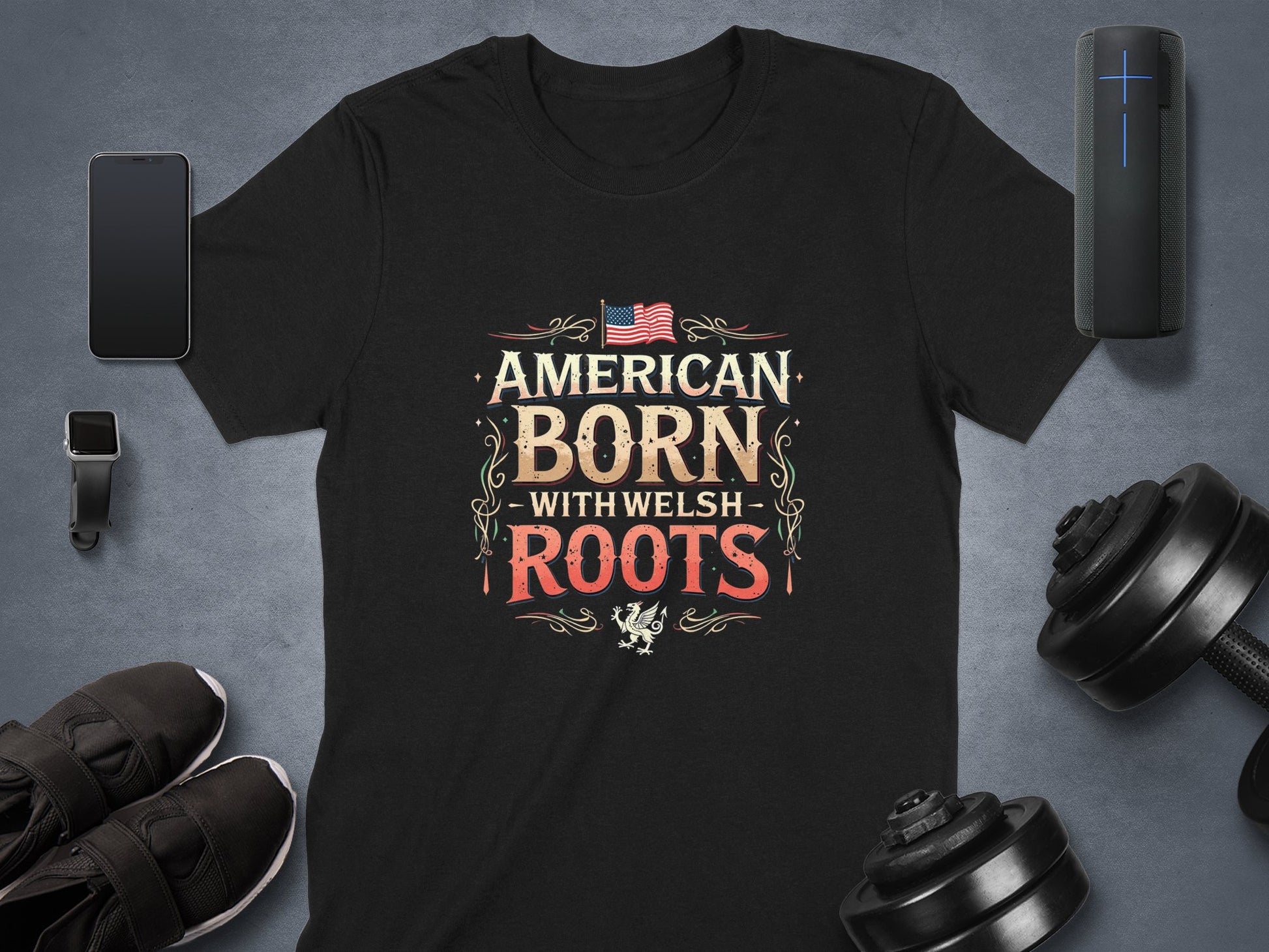 Patriotic American Born With Welsh Roots Graphic T-Shirt - Living Stone Gifts