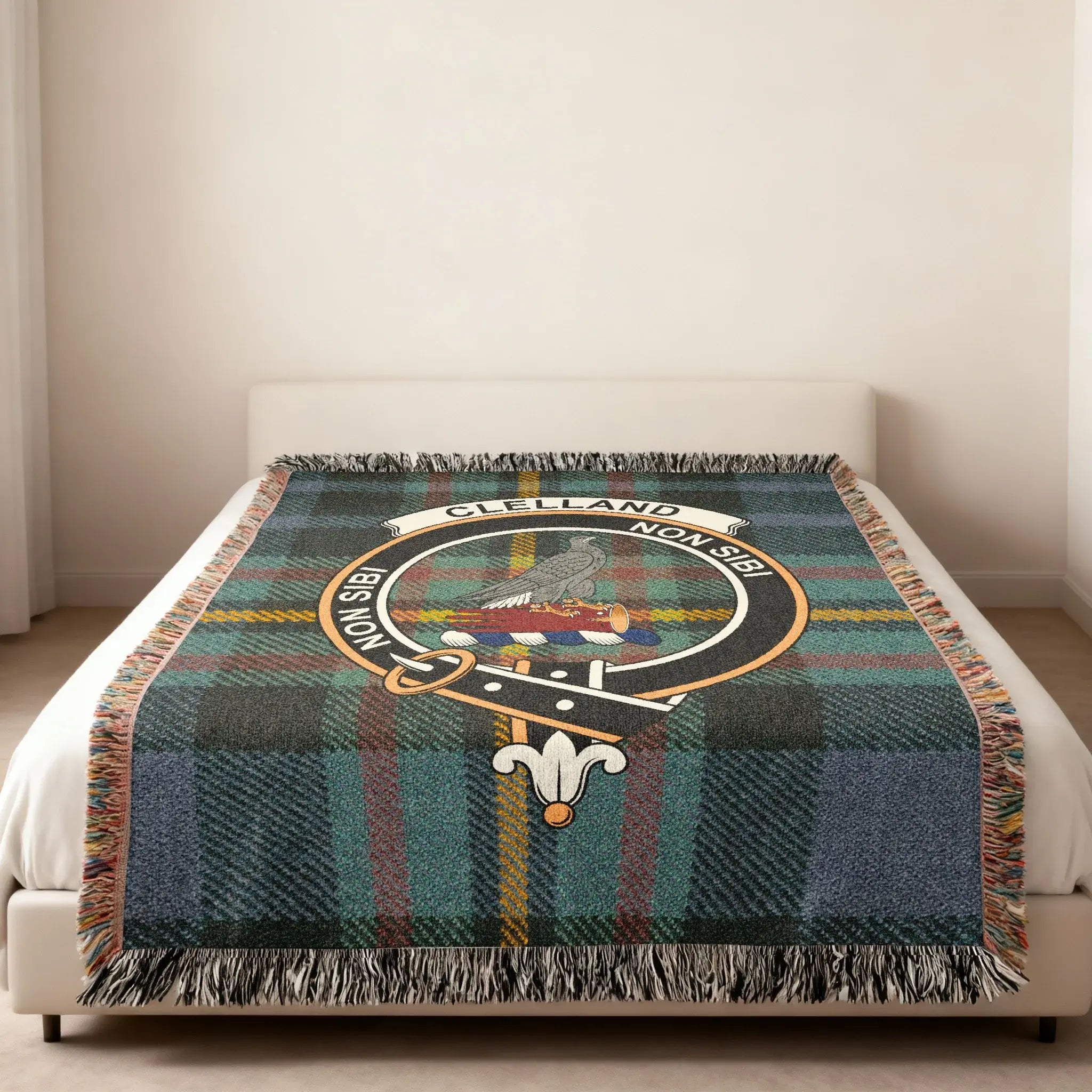 Clelland Non Sibi Coat of Arms Tartan Throw Blanket